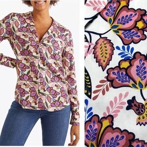NWT Boden Size 10 Button Front Shirt Sierra Jungle Bloom in Rouge and Ivory $90
